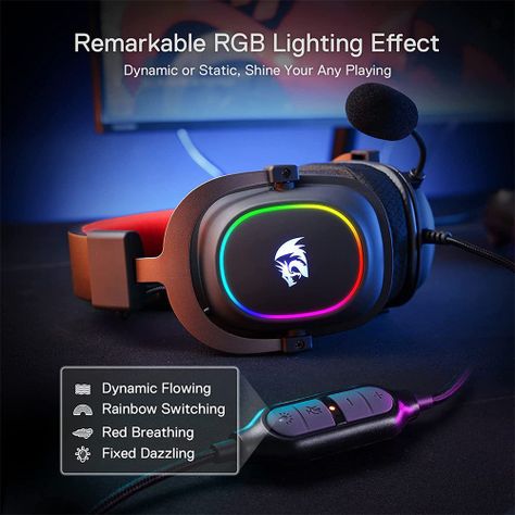 Audífonos gamer Redragon Zeus X negro con luz rgb-2