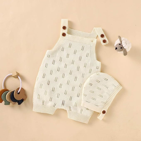 Enterito para Bebe Knit sin Mangas con Sombrero 90cm Blanco-2
