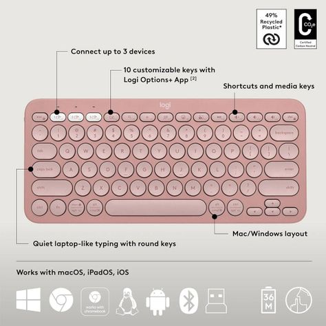 Teclado Logitech Pebble Keys 2 K380S Rosado Español-1