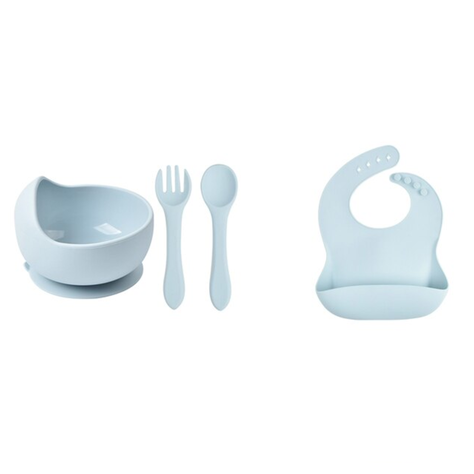 Platos de Alimentación para Bebés de Silicona Celeste-0