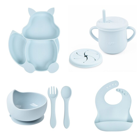 Platos de Alimentación para Bebés de Silicona Celeste-1