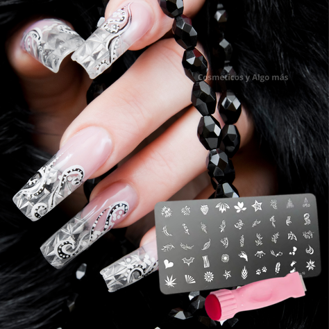 Kit de stamping para decoracion de uñas mas builder base clique-2