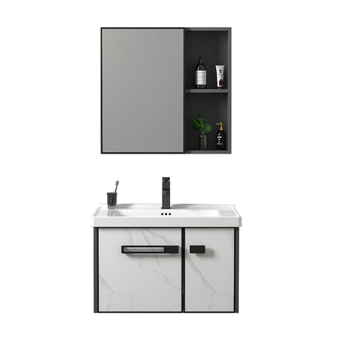 VANITORIO LAVAMANOS 60 CM ANCHO CON GRIFERIA Y MUEBLE ESPEJO GRIS-0