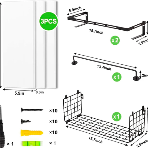 Repisas Flotantes De Madera Modernas X3 Con Reja Pino Nano0075-1