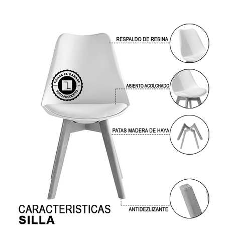 Pack 4 Sillas Acolchadas Eames Negra-2