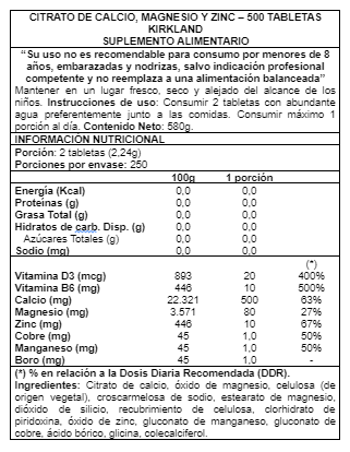 Calcium, Magnesium and Zinc 500 Tabs - Kirkland-1