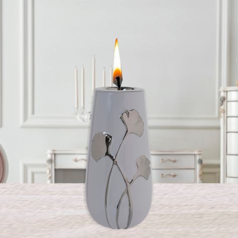 Portavela Decorativo Gingko Silver Grande-3