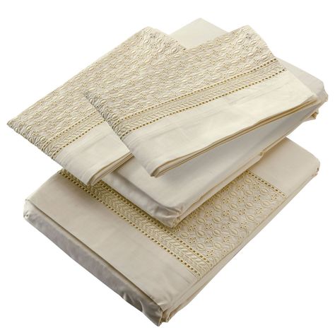 Juego de Sabanas T180 Broderie Beige King-1