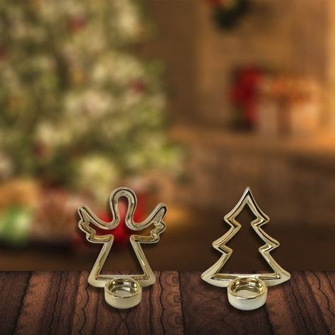 Portavela Decorativo Angel Navideño Gold-3