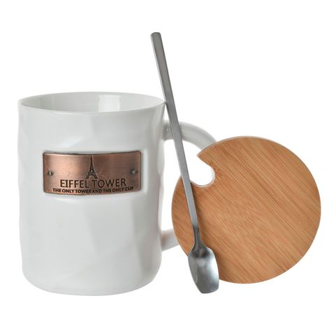 Jgo Tazón Decorativ Eiffel C/Tapa y Cuchara Blanco-2