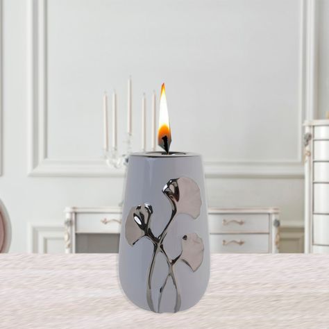 Portavela Decorativo Gingko Silver Mediano-3