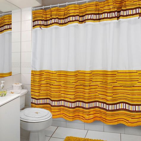 Juego de Cortina para Baño 6 Pzas Barras Mostaza-2