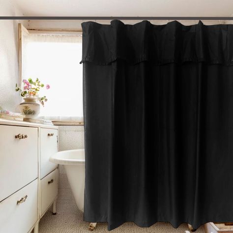 Juego Cortina Recogida para Baño Lisa Negro-3