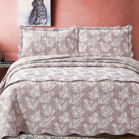 Quilt Con Piecera Helechos Ocre 1,5 Plazas-2