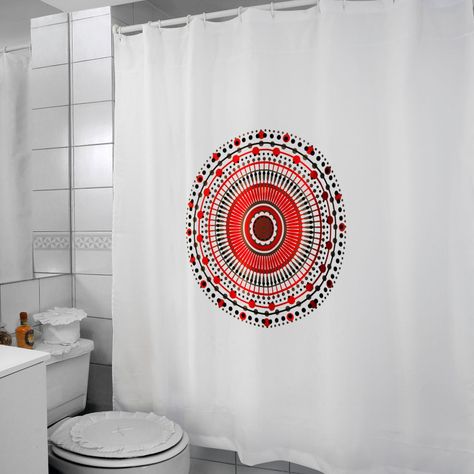 Cortina para Baño Estampada Mándala Rojo-3