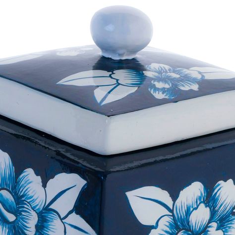 Cofre Decorativo Flores Azul con Tapa-2