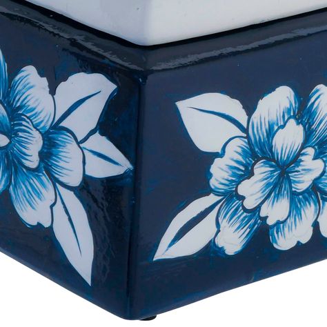 Cofre Decorativo Flores Azul con Tapa-1