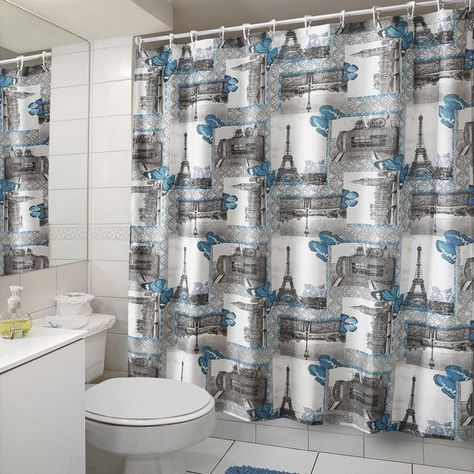 Cortina para Baño Diseño Eiffel con Forro-2