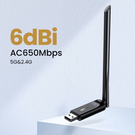 ADAPTADOR USB INALAMBRICO DUAL-BAND ANTENA/ALTA GANANCIA AC650 433MBPS MAX UGREEN CM496-2