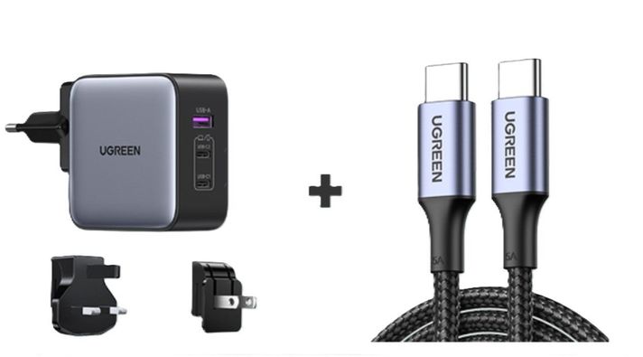 CARGADOR GAN 65W NEXODE 2 USB-C / 1 USB-A CON US/UK/EU PLUG PARA VIAJAR UGREEN CD296-90409-1