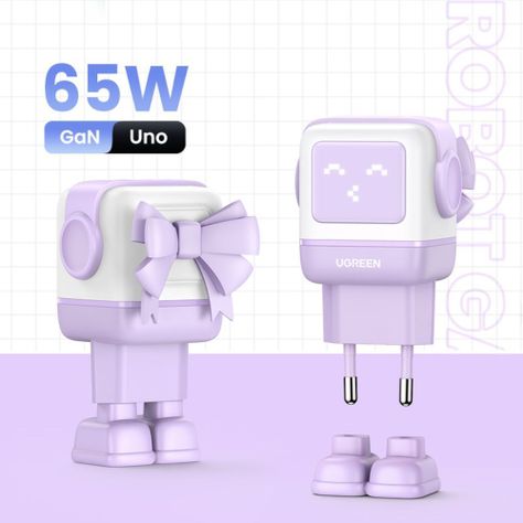 ROBOT GAN TECH CARGADOR 65W 1 USB-A + 2 USB-C PURPURA UGREEN CD361-1