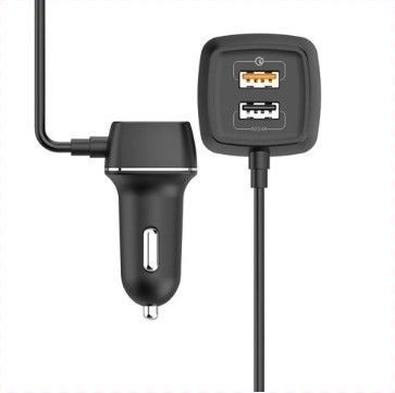 CARGADOR AUTOMOVIL 4USB 60W MAX CONEXIÃ“N FRONTAL + EXTENSION TRASERA GOLF GF-C18 NEGRO-0