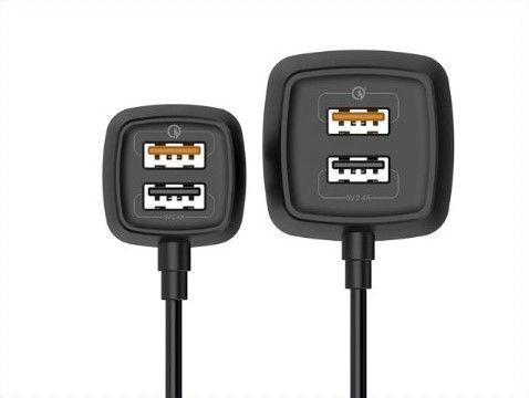 CARGADOR AUTOMOVIL 4USB 60W MAX CONEXIÃ“N FRONTAL + EXTENSION TRASERA GOLF GF-C18 NEGRO-1