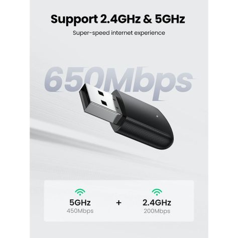 MINI ADAPTADOR USB INALAMBRICO DUAL-BAND AC650 433MBPS MAX UGREEN CM448-2