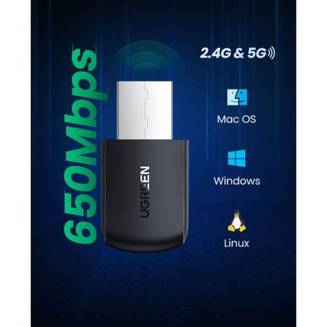 MINI ADAPTADOR USB INALAMBRICO DUAL-BAND AC650 433MBPS MAX UGREEN CM448-4