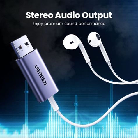 TARJETA DE AUDIO EXTERNA USB-A/JACK 3.5MM M/H (AUDIO ESTEREO + MIC) ALUMINIO UGREEN CM383-1