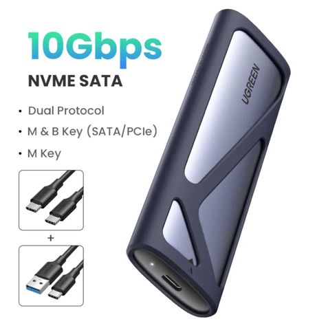 COFRE 3.0 DISCO DURO M.2 NVME (10GPS) + CABLE USB-C/USB-C ALUMINIO UGREEN CM400-1