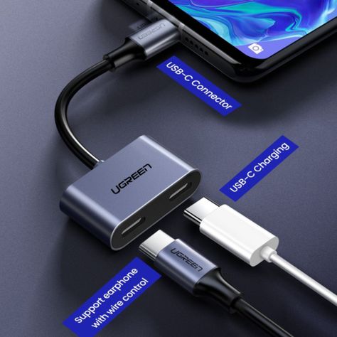 SPLITTER USB-C / 2 USB-C AUDIO+CARGA 3A MAX 10CM GRISUGREEN CM232-1