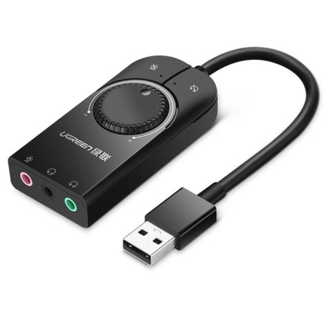 TARJETA DE AUDIO EXTERNA 2.0 USB-A/ 2 JACK 3.5MM M/2H (ESTEREO + MIC) + CONTROLES NEGRO UGREEN CM129-0