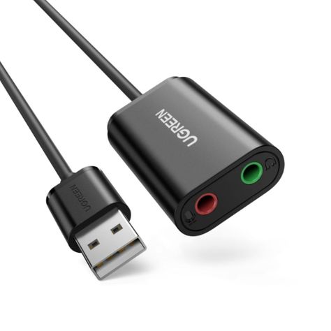 TARJETA DE AUDIO EXTERNA USB-A/ 2 JACK 3.5MM M/2H (AUDIO ESTEREO + MIC) 15CM NEGRO UGREEN US205-0