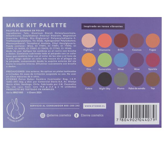 Paleta de Sombras Etienne Make kit Shine 15 Colores-1