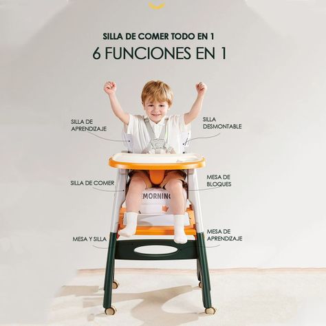 Silla de Comer Para Bebé Todo en 1 Naranja Babymine-2