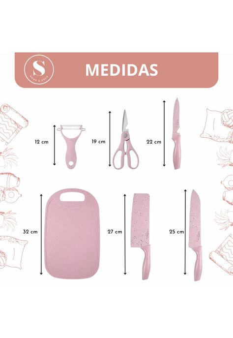 Set de Cuchillos Utensilios Tablas Cocina Asado 7 Piezas Beige-1