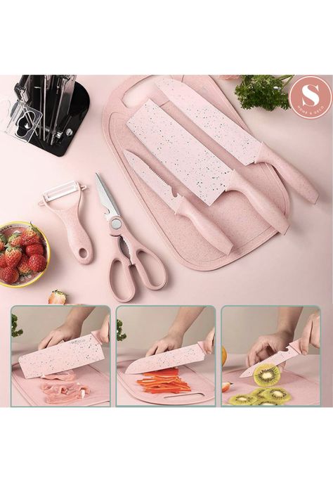 Set de Cuchillos Utensilios Tablas Cocina Asado 7 Piezas Beige-4