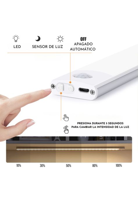 Luz Led con Sensor de Movimiento Portátil Carga USB 30 cm-6
