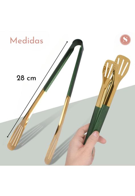 Pinzas Tenaza Cocina Asado Acero Inoxidable 28 cm Negro Verde oscuro-1