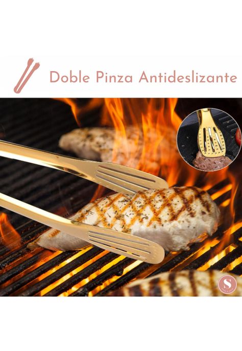 Pinzas Tenaza Cocina Asado Acero Inoxidable 28 cm Negro Verde oscuro-2