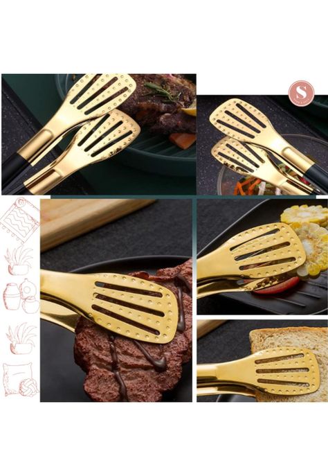 Pinzas Tenaza Cocina Asado Acero Inoxidable 28 cm Negro Verde oscuro-5