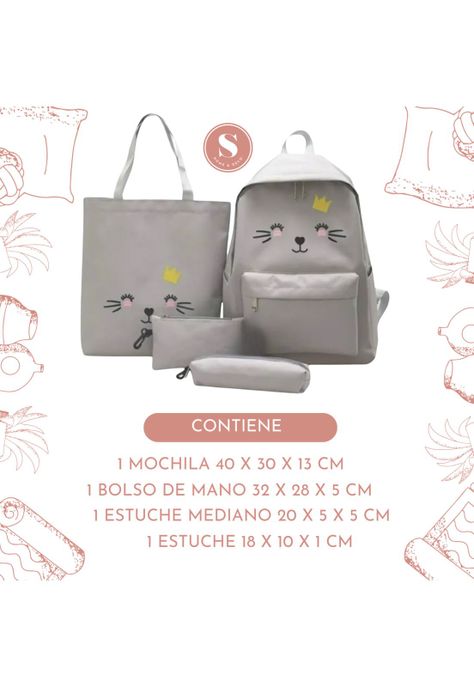 Juego de Mochilas Diseño de Gato Rosa -1