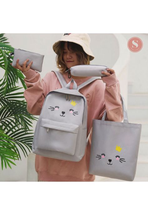 Juego de Mochilas Diseño de Gato Rosa -6