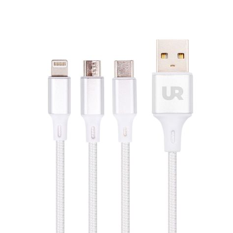 Cable USB 3 en 1 (Micro USB, USB-C y Lightning) 1,2 M Blanco-0