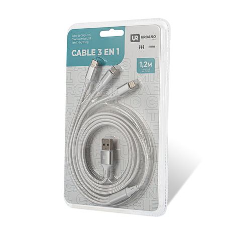Cable USB 3 en 1 (Micro USB, USB-C y Lightning) 1,2 M Blanco-2
