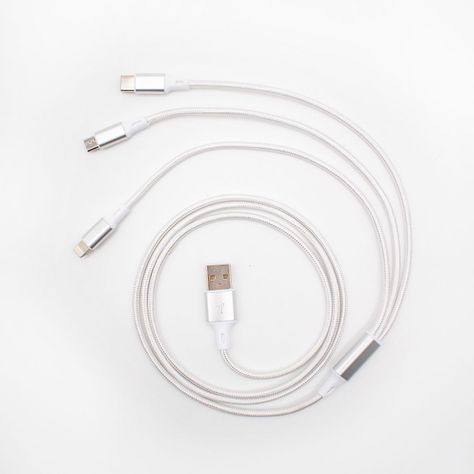 Cable USB 3 en 1 (Micro USB, USB-C y Lightning) 1,2 M Blanco-1