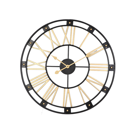Reloj Mural Retro de Cuarzo Metálico Dorado y Negro 60 cm-0
