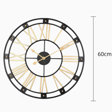Reloj Mural Retro de Cuarzo Metálico Dorado y Negro 60 cm-1