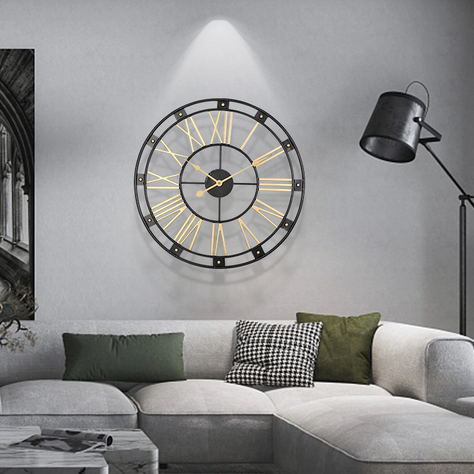 Reloj Mural Retro de Cuarzo Metálico Dorado y Negro 60 cm-2